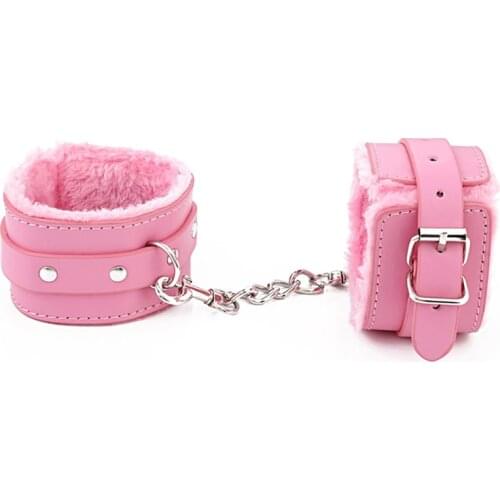 Pink BDSM Leather Hand Ring Handcuff Ankle-cuffs Restraint Bondage Fetish Cosplay cop Wrist sex toy for couple slave rule play