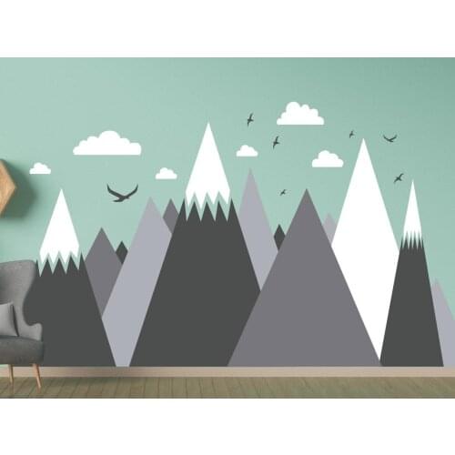 Colorful Mountains Bird Woodland Wall Sticker Kids Room Bedroom Adventure Time Explore Travel Mountain Wild Wall Decal Landscape