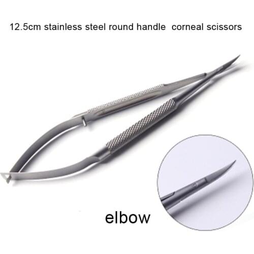 12.5cm stainless steel round handle elbow corneal scissors Micro scissors with round handle