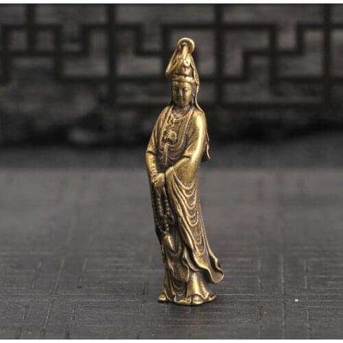 Copper Guan Shi Yin Buddha Statue Ornaments Feng Shui Home Decorations Lucky Figurines Desk Decor Bag Hanging Key Rings Pendants