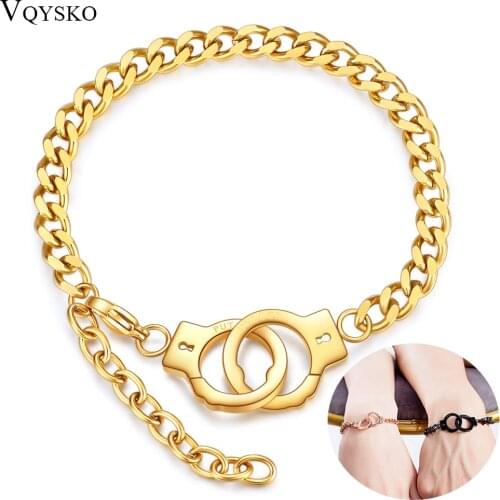 Fashion Couple Bracelet Handcuffs For Women Men Stainless Steel Gold Chain Bracelets Accessories Jewelry Wholesale