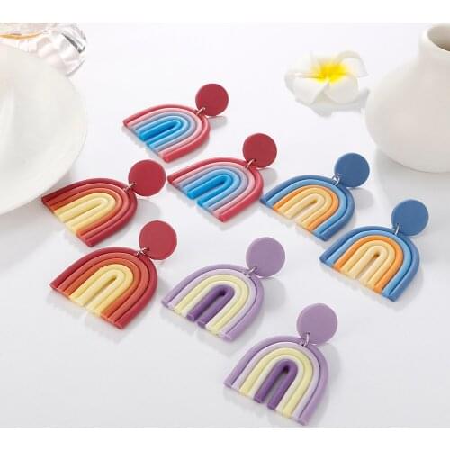 Rainbow Colors U Shape Fashion Jewelry Unusual Hanging Cute Polymer Clay Earrings Sets Gift For Women Goth 2021 Trendy Jewelry