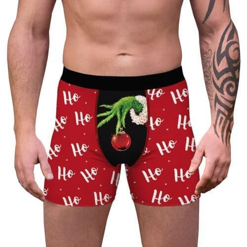 Mens Christmas Lingerie Patnties Stylish Printing Shorts Underwear Mid Waist Elastic Waistband Boxer Brief Breathable Underpants
