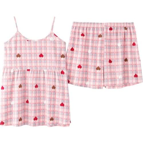 Norns Pajamas Womens Summer Cotton Suspender Shorts Sweet and Cute Outer Wear Thin Two-piece Home Service