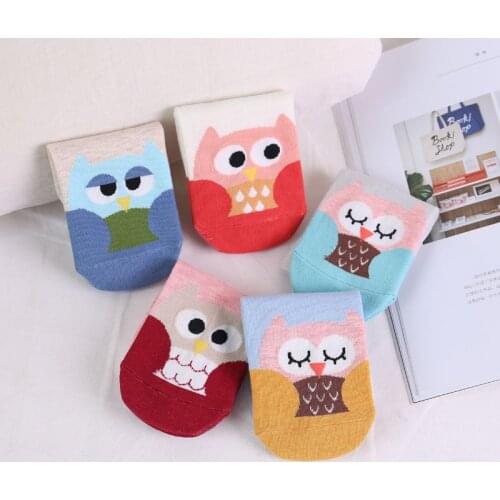 Ladys Casual socks Cotton Leisure Wear Girls Under Clothing and Female short sock Cartoon Owl breathable sock Gift Crew Sock