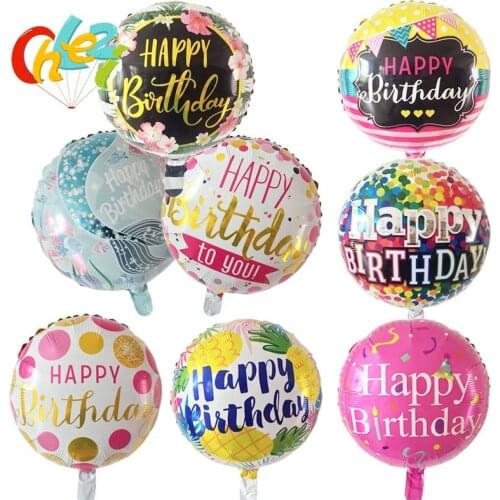 NEW 4PCS/lot 18inch Round Happy birthday helium balloon swimming pool adults Kids Birthday party decoration ballons Baby shower
