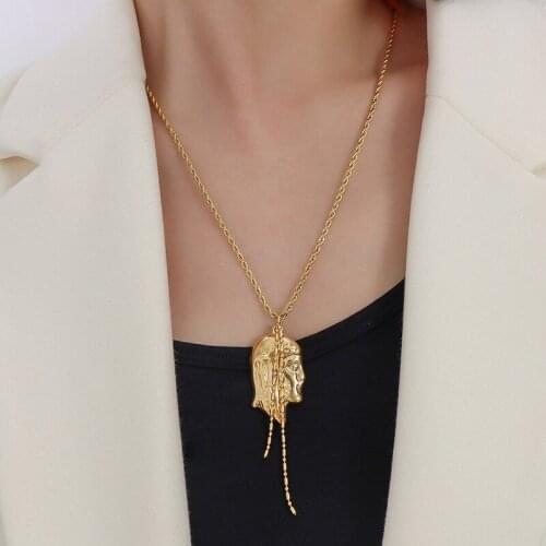 ALLNEWME Statement Irregular Head Portrait Titanium Steel Pendant Necklace for Women Gold Color Thin Chain Necklace Jewelry