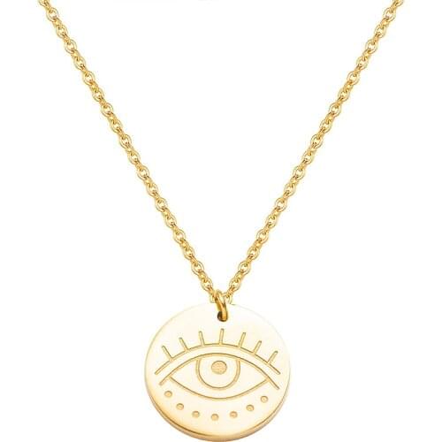 Fever&Free Round Disc Pendant Necklace For Women Stainless Steel Gold Color Women Girl Eyes Necklaces Jewelry Wholesale Gift