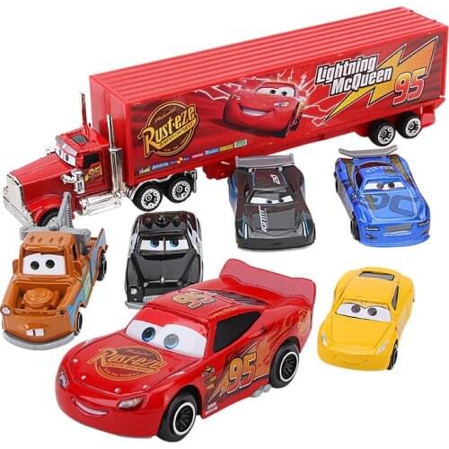 Pixar Cars 3 7Pcs/set Lightning McQueen Jackson Storm Mack Uncle Truck 1:55 Diecast Metal Car Model Boy Toy Gift With Box