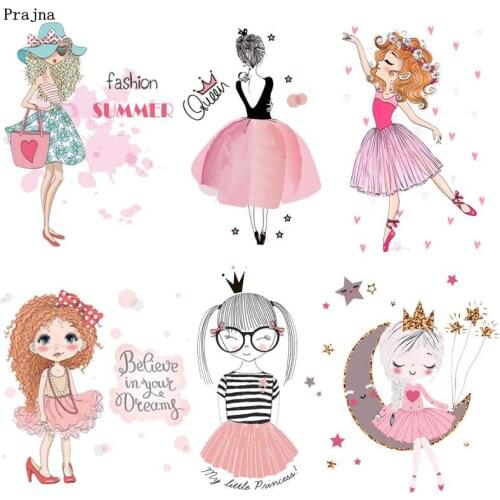 Prajna little Princess Iron-On Transfers Patches For Clothing Ballet Girls Cute Style DIY Washable T-shirt Accessory Stickers