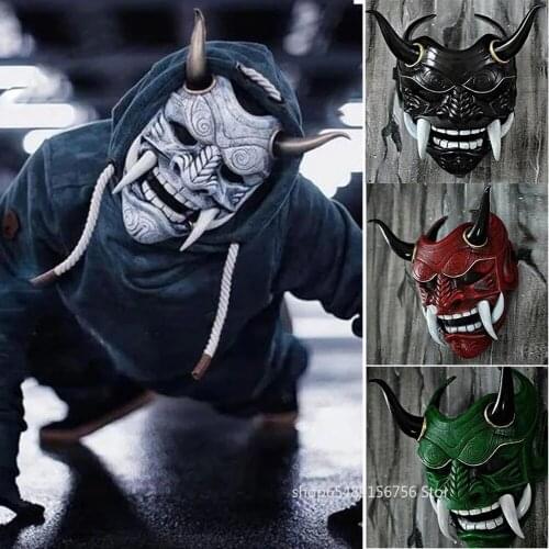 Anime Amurai Mask Red Prajna Mask Cospiay Noh Latex Grimace Funny Scary Ghost God Wizard Halloween Christmas Party Props Gift