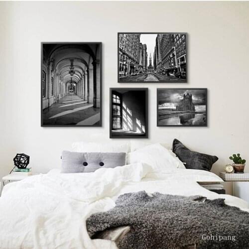 Nordic Canvas Painting Abstract Poster Black And White Paintings City Street Art Print Vintage Wall Pictures Living Room Decor