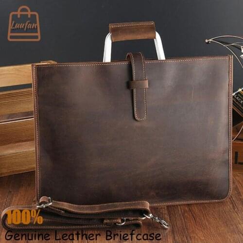 Luufan New Fashion Genuine Leather Hand Bag Real Cowhide Ipad Mini Laptop A4 File Package Business Big Shoulder Purse