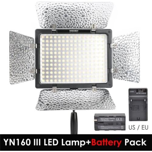 Yongnuo YN160 III 3200K / 5500K CRI95 160 LED Video Light + Battery Pack Charger Kit for Canon Nikon Sony DSLR & Camcorder