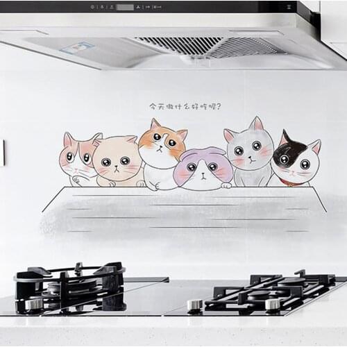 Anti-oil Heat Resistant Cute Cat Pattern Wall Tile Sticker Self-Adhesive Kitchen Bathroom Decal Mural Home Decoration Posters