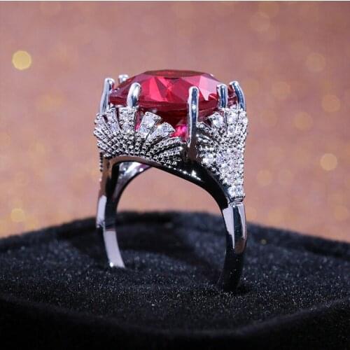 WYJZY Oversized red zircon womens engagement ring fashion womens party wearing jewelry ring