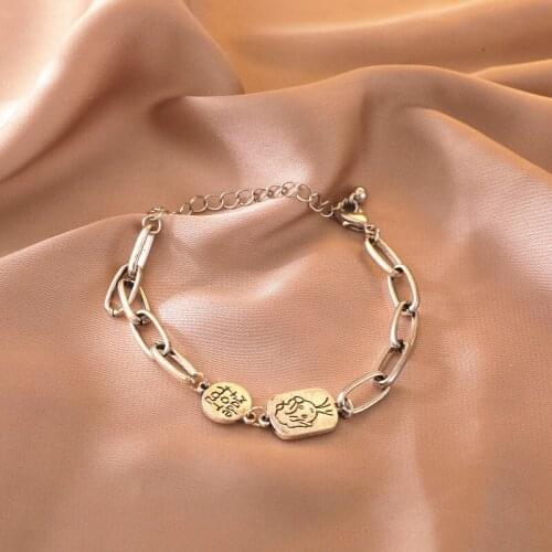 Cute Cartoon People Head Portrait Bracelet Women Punk Metal Chain Geometry Letters Hip-hop Rock Children Jewelry Accessories