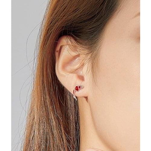 Women Girls Lucky Koi Red Enamel Stud Earrings Fish Ear Studs Valentines Day Jewellery Gift