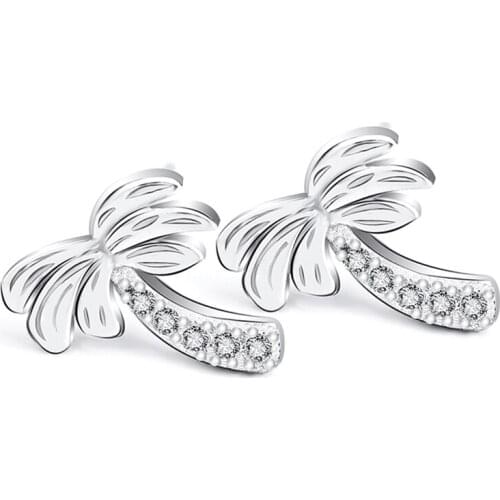 GNE1105 100% Fine 925 Sterling Silver Earring Lovely Cute Crystal Plant Fashion Stud Earrings High Quality Jewelry For Women