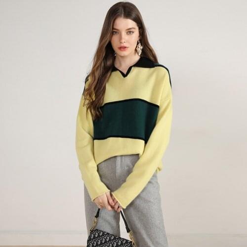 High-end 100% cashmere sweater woman turn-down collar long sleeve fashion oversized pullover knitted designer stylish jumpers