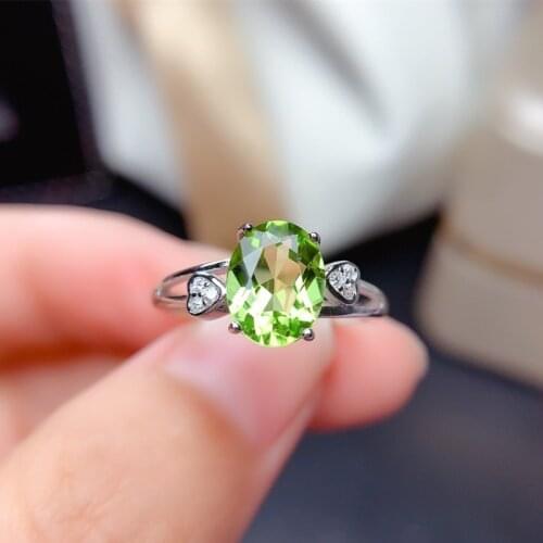 Peridot Ring for Women Birthday Party Gift 7*9MM Natural Green Gemstones Fine Jewelry Real 925 Sterling Silver Heart Design