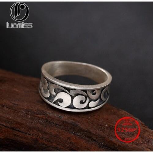 S999 Sterling Silver Ring Carved Auspicious clouds Design Engagement Ring for Women Jewelry