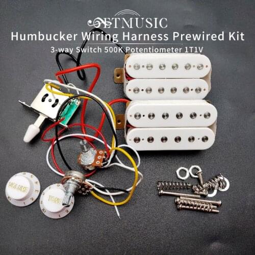 Guitar Humbucker Pickups With 3-way Switch 500K Potentiometer 1T1V Wiring Harness Prewired Black
