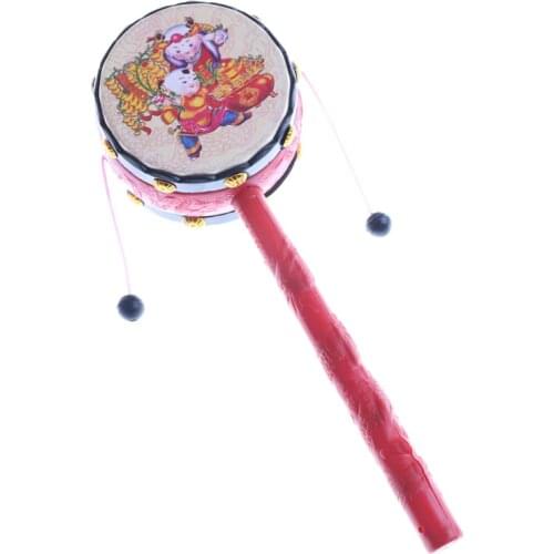 Chinese Style Plastic Rattle Pellet Drum Cartoon Musical Instrument Toy Gift for Child Kids High Quality