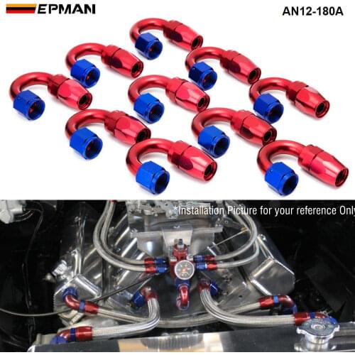 10pcs /set 180Degree High Performance AN12 Hose End Fitting Aluminum oil cooler hose fitting AN12-180A