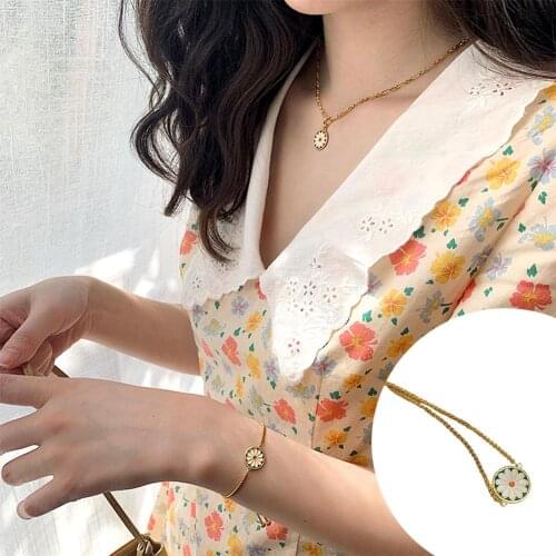 2020 Women Lucky Marguerite Round Pendant Chain Bracelet Collar Necklace Jewelry Women Handmade Gifts