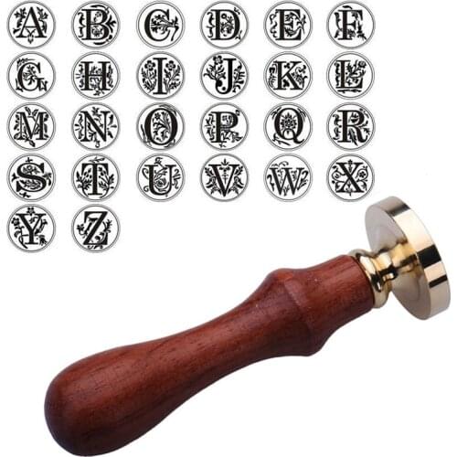 Retro 26 Letter Sealing Wax Stamp Alphabet Letter A-Z Initial Wax Seal Stamp DIY Handmade Craft Decoration with Wooden Handle