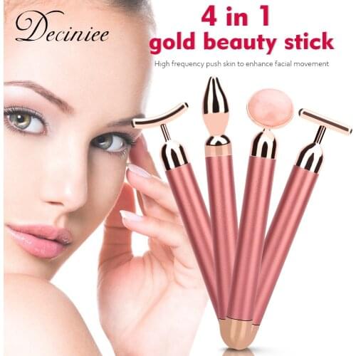 4in1 Beauty Bar 24k Golden Face Massager Electric Jade Roller Facial Massager for Face Lift Anti-Aging Wrinkles Skin Tightening