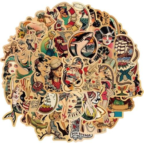 50Pcs Retro Sexy Pin Up Girl Stickers Skateboard Guitar Car Scrapbooking Waterproof Decal Notebook Laptop Graffiti Sticker