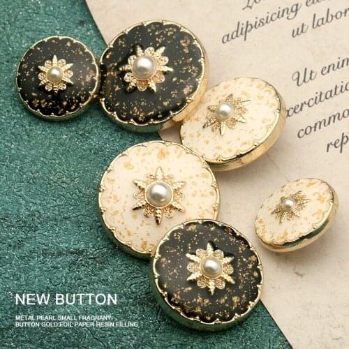 6pcs Black Gold Flower Buttons on Clothes Decorative Pearl Women Suit Coat Crafts Needlework Sewing 18mm 20mm 25mm for Clothing