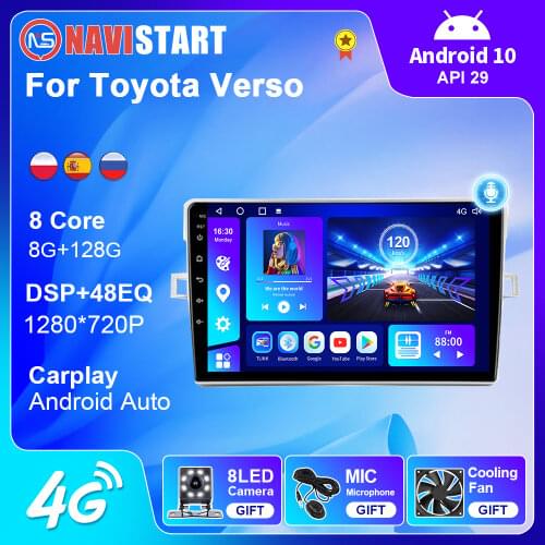 2 Din For Toyota Verso 2009-2018 BT Android 10 Car Multimedia GPS Navigation 6+128G 4G WIFI Car Radio DSP Carplay No DVD Player