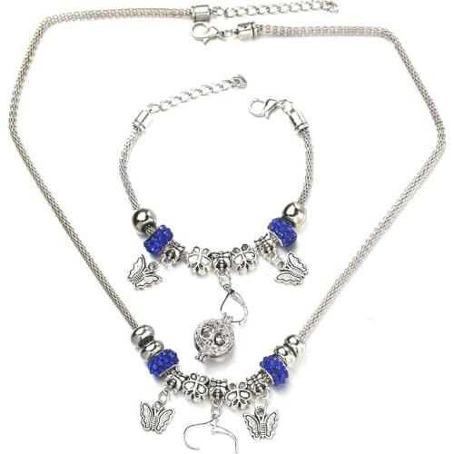 Butterfly Necklace Bracelet Set Lobster Clasp Fine Zircon Bead Hollow Chain Beaded Bracelet With Hook DIY Pendant Jewelry