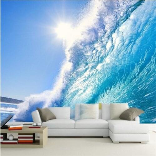 Beibehang Large custom 3d drawing art living room dark blue ocean ocean wave TV photo decoration background