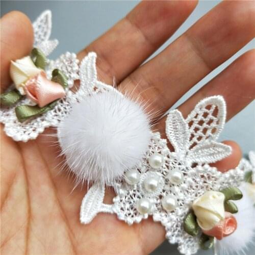 100cm White Pom Pom Colorful Rose Flower Pearl Embroidered Lace Ribbon Pompon Trim Fabric Sewing Craft For Costume Decoration