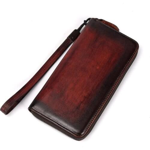 Brand Genuine Leather Women Wallet Handmade Long Purse Vintage Solid Cowhide multiple Cards Holder Clutch Retro Standard Wallet