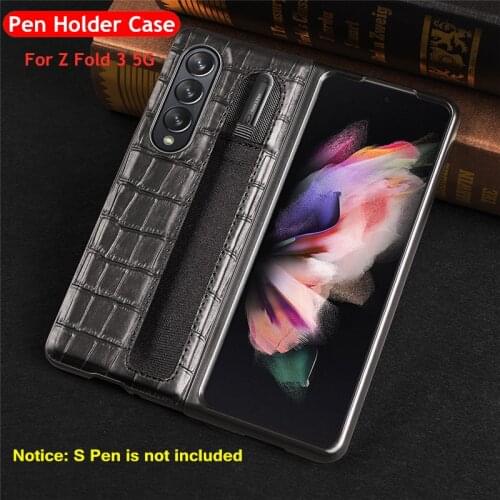 For Samsung Galaxy Z Fold 3 Case Pen Holder Leather Full Protection Hard Cover S Pen Slot Case For Z Fold3 5G Pen Bag Case