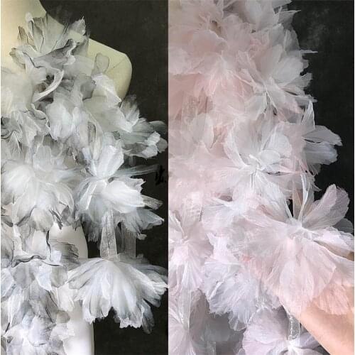 Ink art style tie-dye 3D yarn flower creative clothing dress fashion designer lace fabric accessories