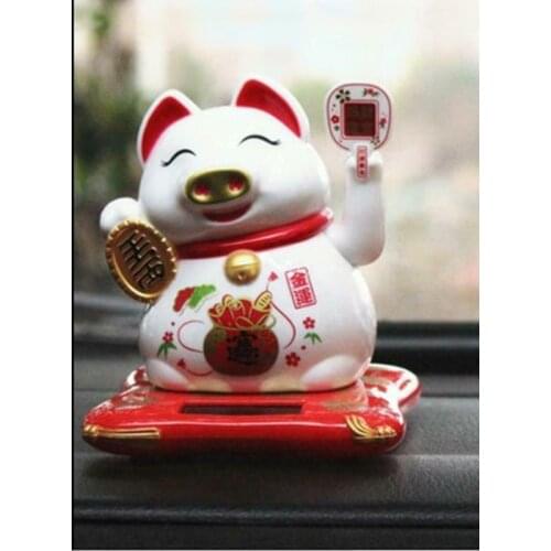 Kids toys Solar Powered Welcoming Lucky Beckoning Fortune Pig Car Home Decoration White
