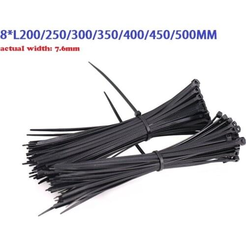 Actual width7.6mm)BK 8*L200/250/300/350-550MM Nylon Self locking Plastic Cable Loop Ties Fasten Wire cord Wrap plastic Zip Ties