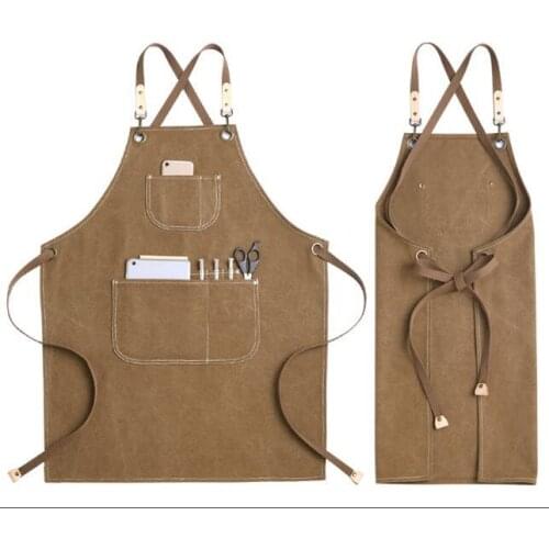 Retro Pure Color Cooking Kitchen Waxed Canvas Apron Florist Barista Barber Uniform Novelty Tool Limpieza Hogar Men Apron E5