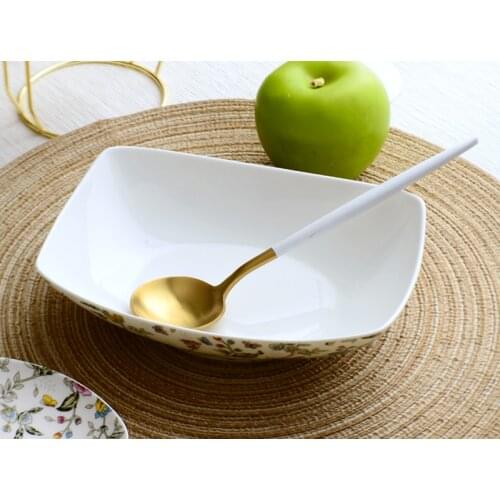 8 inch, real bone china flower deep salad bowl, porcelain cute ceramic plate, ceramice snack container, for buffet service, dish