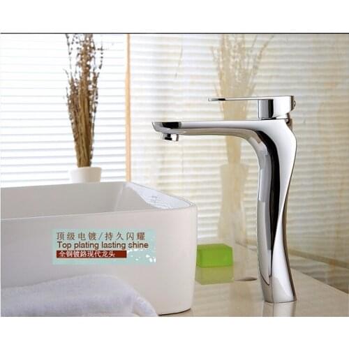 Chrome brass bathroom sink faucet single lever Hot and Cold water mixer high body sink tap