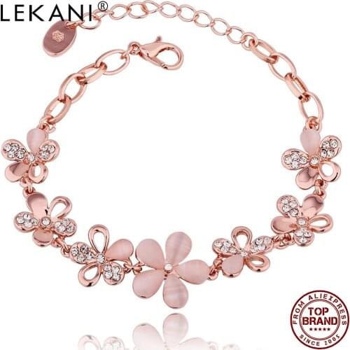 LEKANI Chain Link Bracelet Personality Rose Gold Flower Bracelets Fashion Jewelry Best-selling Party Send Girlfriend Gifts