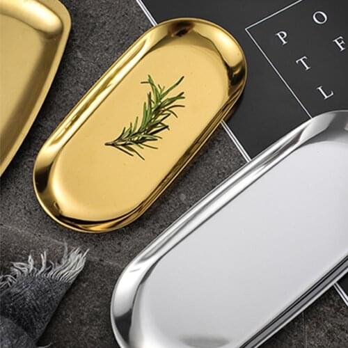 Stainless Steel Tray European style Jewelry Mirror Storage Plate Display Fruit Plate Home Storage Kitchen Western Nut Cake Snack