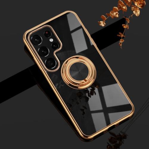 Plating Soft Silicone Case For Samsung Galaxy S20 FE S21 S10 Plus Note 20 Ultra 9 10 A52 A72 S20FE Covers With Ring Holder Stand