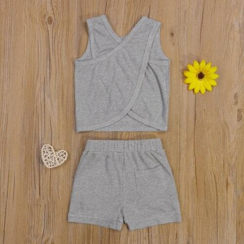 2021 Kid Tank+ Shorts, Simple Style Solid Color with Pocket Decoration, Elastic Waist Summer Clothing